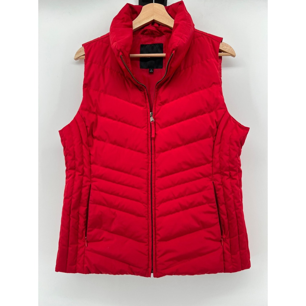 Talbots Womens Red Down Puffer Vest Quilted Zip Up Sleeveless Size M